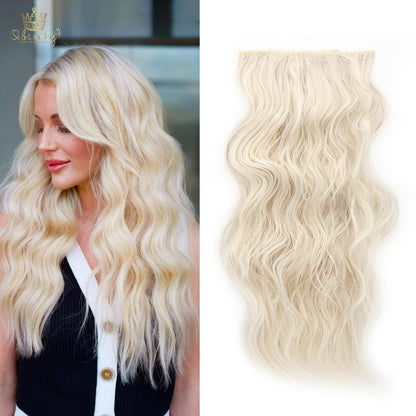 Invisible Clip- in Synthetic Hair Extensions Thick Natural Hairpieces Double Weft 4/3/2 Secure Clips Long Wavy Secret Hairpiece for Women