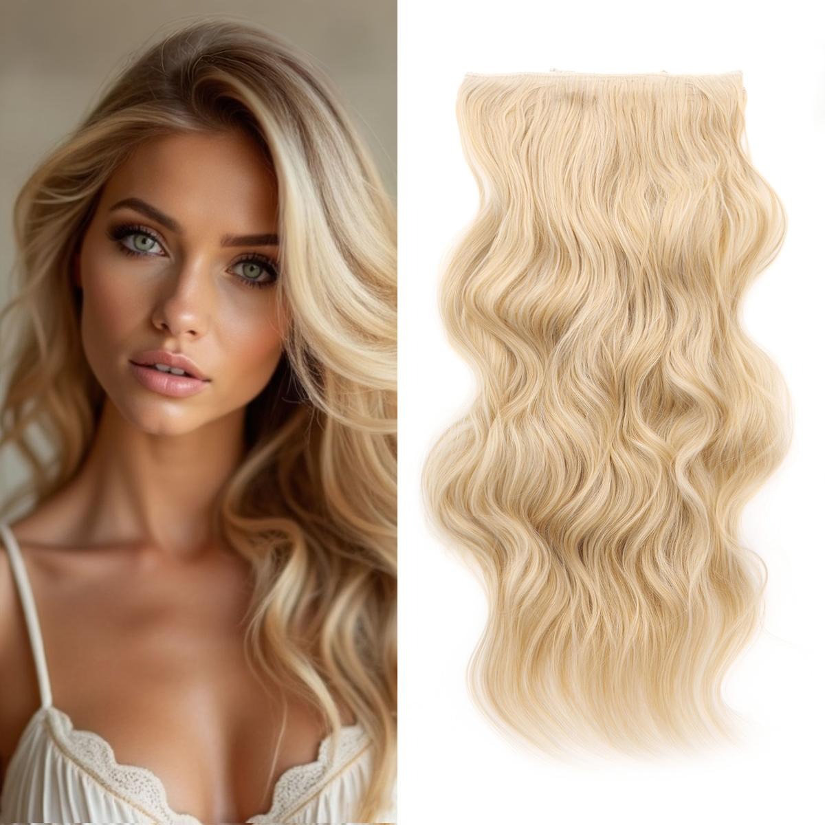 Invisible Clip- in Synthetic Hair Extensions Thick Natural Hairpieces Double Weft 4/3/2 Secure Clips Long Wavy Secret Hairpiece for Women