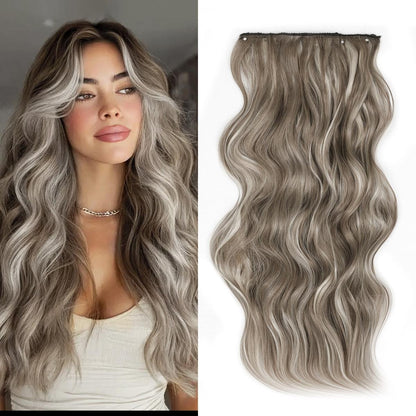 Invisible Clip- in Synthetic Hair Extensions Thick Natural Hairpieces Double Weft 4/3/2 Secure Clips Long Wavy Secret Hairpiece for Women