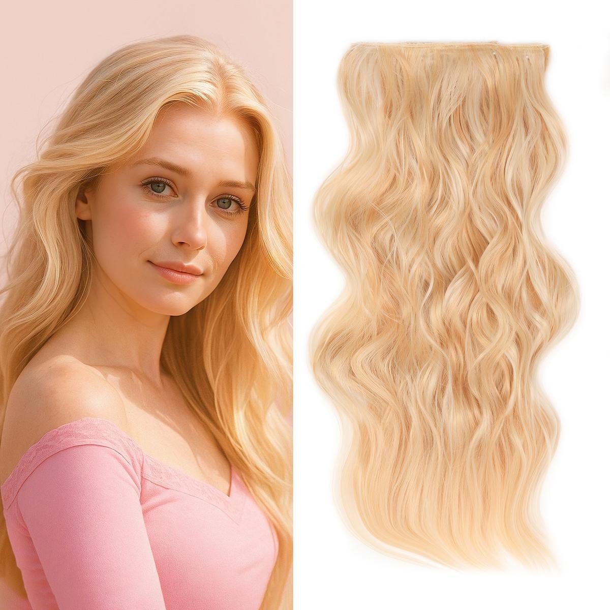 Invisible Clip- in Synthetic Hair Extensions Thick Natural Hairpieces Double Weft 4/3/2 Secure Clips Long Wavy Secret Hairpiece for Women