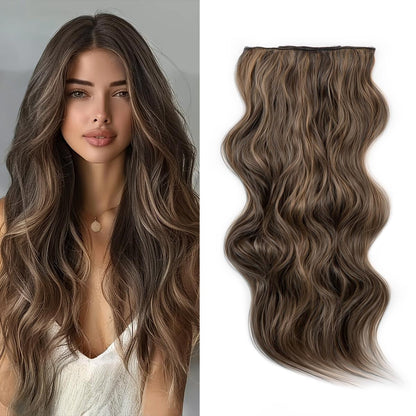 Invisible Clip- in Synthetic Hair Extensions Thick Natural Hairpieces Double Weft 4/3/2 Secure Clips Long Wavy Secret Hairpiece for Women