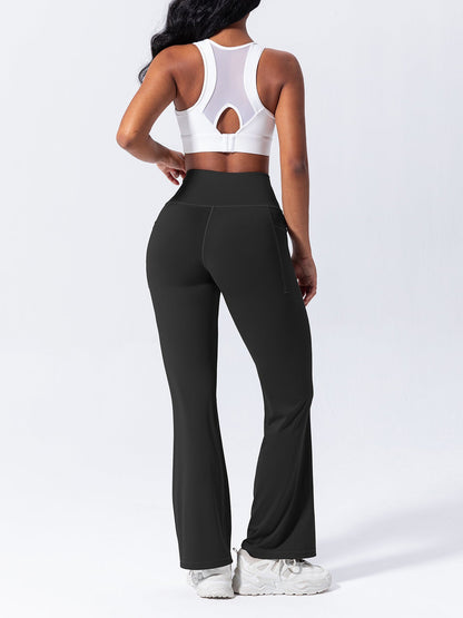 Yoga Long Pants with Side Pockets, Flared Legs, Outdoor Casual High-Waisted Fitness Pants