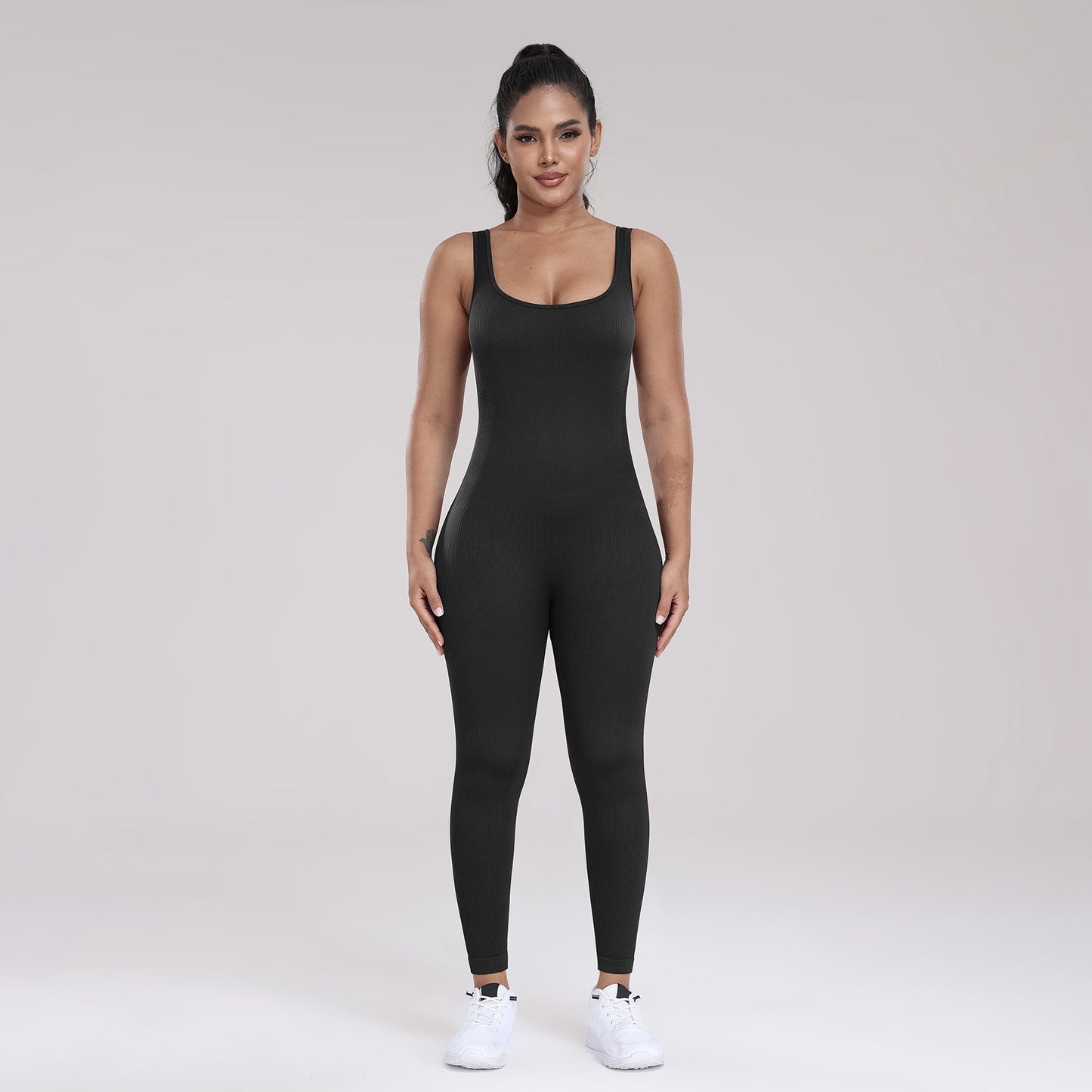 Seamless Yoga Ribbed One-Piece Fitness Outdoor Sports Long Pants with Backless One-Piece Top for Women