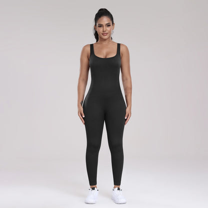 Seamless Yoga Ribbed One-Piece Fitness Outdoor Sports Long Pants with Backless One-Piece Top for Women