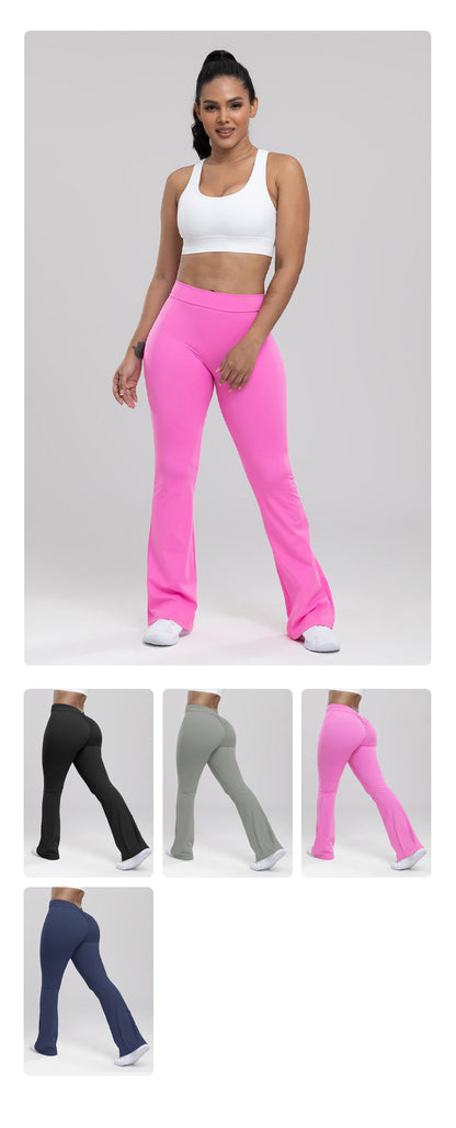 Women Yoga Pants High Waist Ruched Fitness Trousers Solid Color Hip Lifting Wide-leg Fitness Sport Pants Streetwear