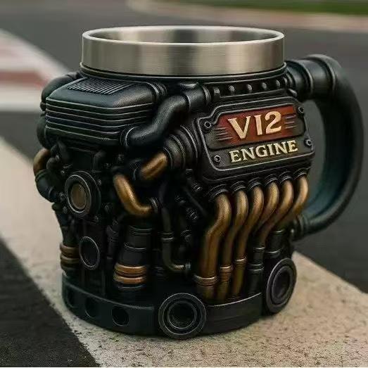 V8 Engines Stainless Steel Cup,Personalized Coffee Mug with Insulated Handle,Perfect for Car Lovers Gifts,Mechanics, Birthday, Christmas,Living room decoration as a work of art