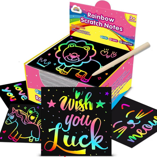 Rainbow Paper（8.5cm*8.5cm） Colorful ReflectivePaper Mini Notes Artistic Drawing Set with Black Coating Reveals Colorful Pattern