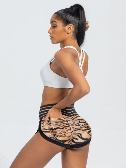 Peach Lace Waist Tiger Print Yoga