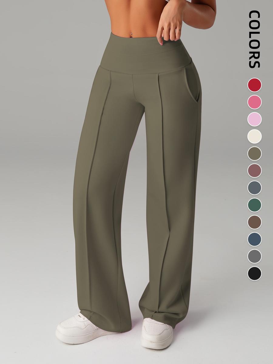 Women's Plain Loose Straight Leg Pants, Wide Leg High Waist Sporty Casual Sweatpants with Pockets, Sports Bottoms, Comfortable Daily Wear [Fits Small - Size Up Recommended]