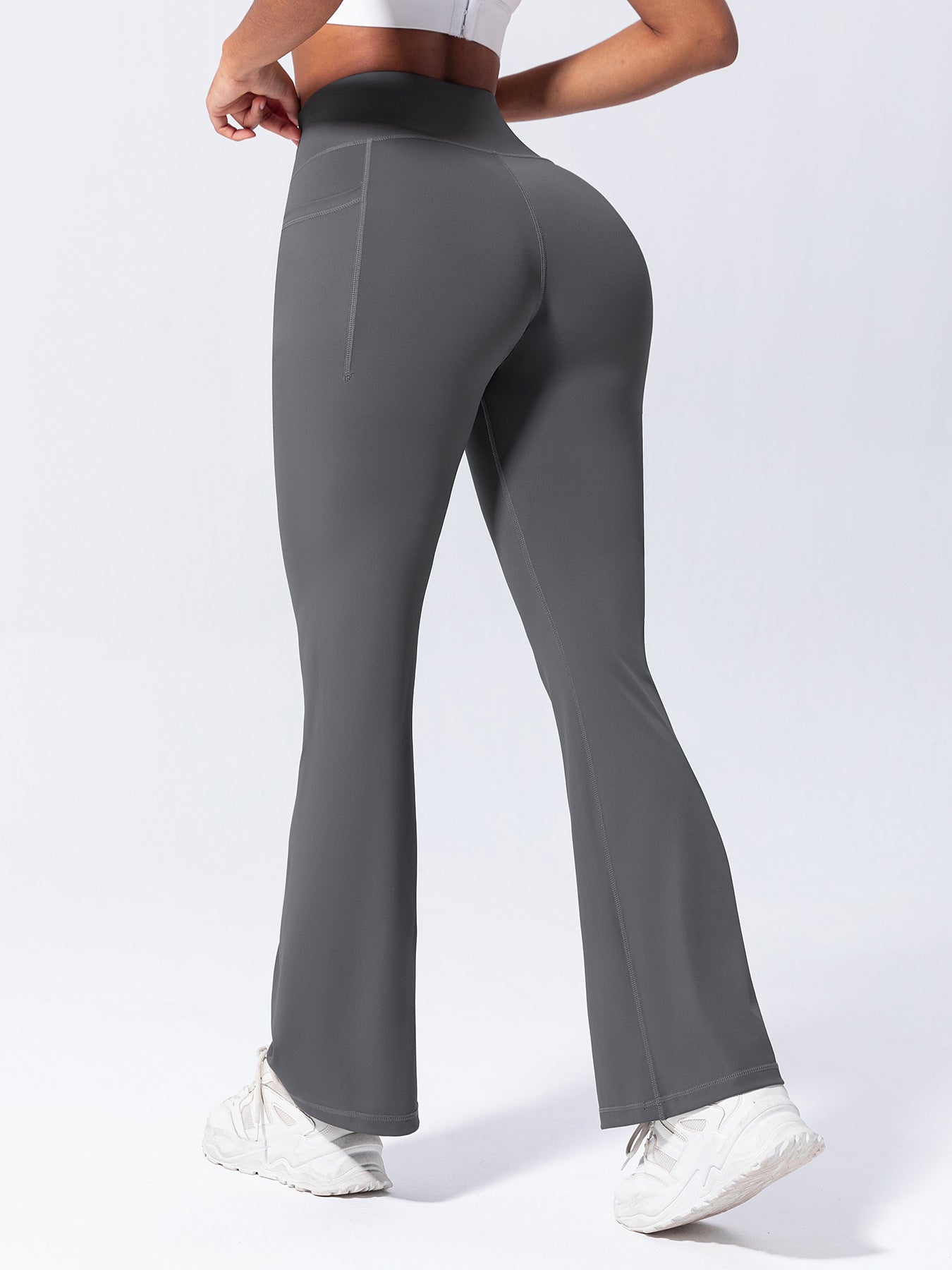 Yoga Long Pants with Side Pockets, Flared Legs, Outdoor Casual High-Waisted Fitness Pants