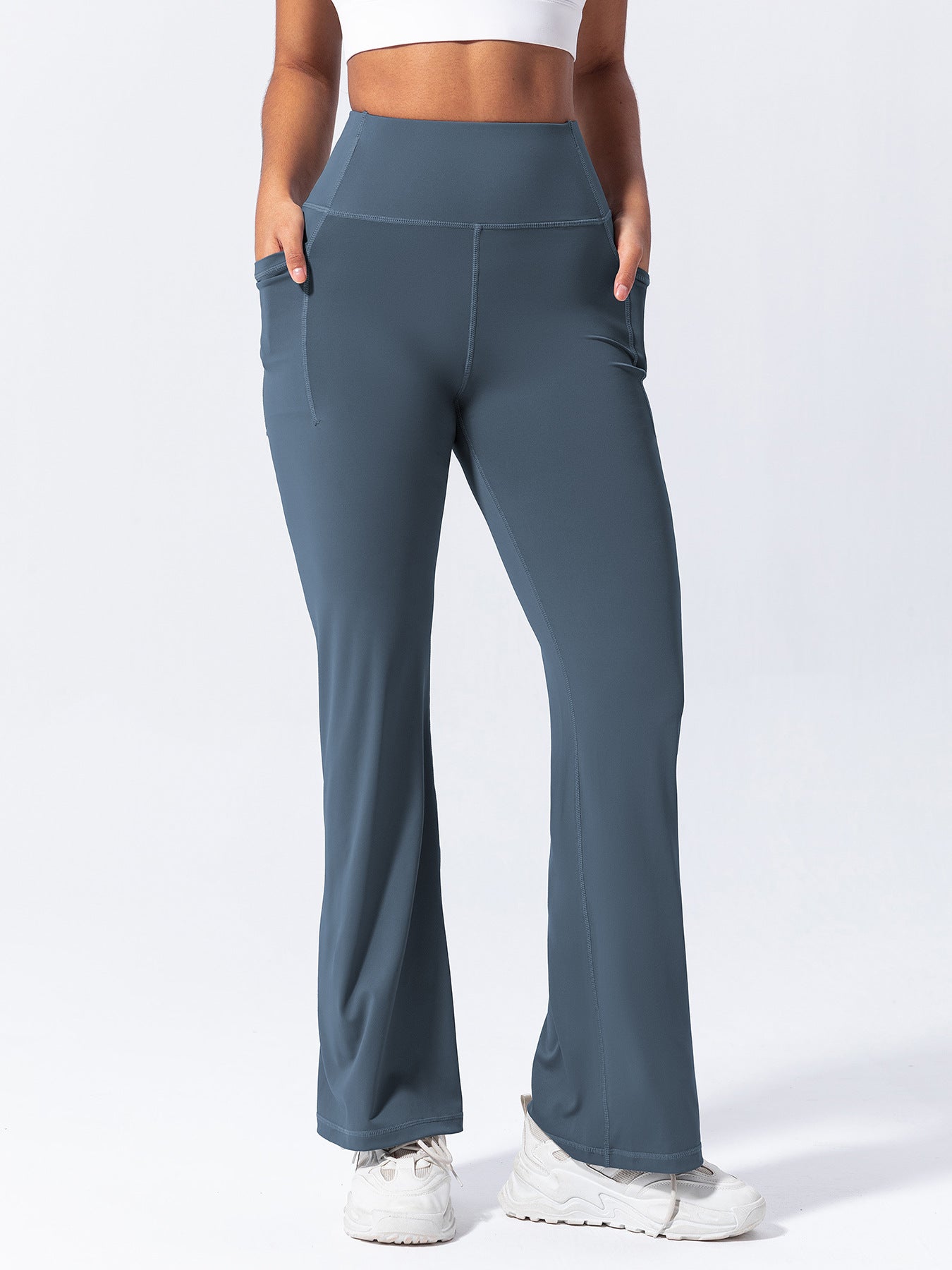 Yoga Long Pants with Side Pockets, Flared Legs, Outdoor Casual High-Waisted Fitness Pants