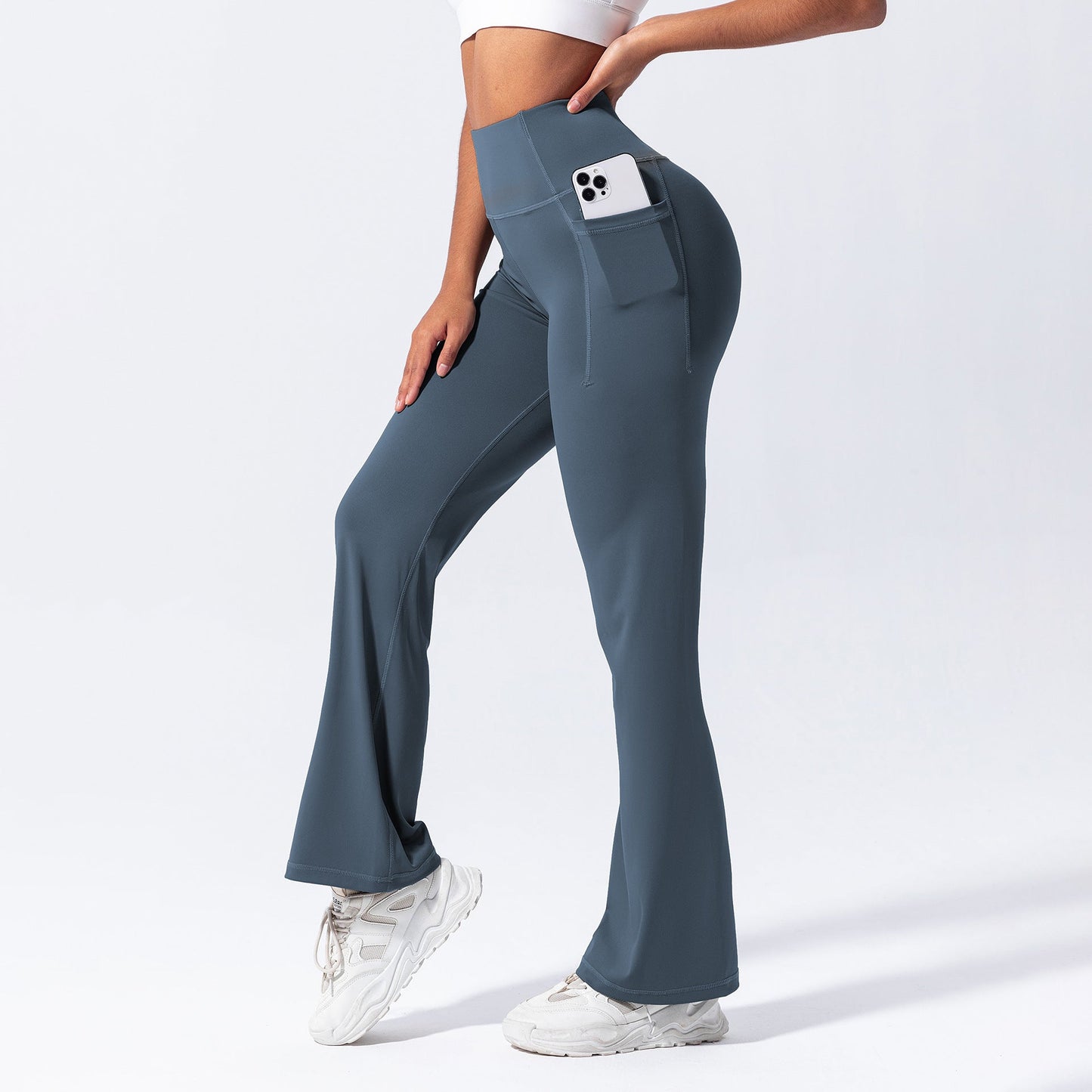 Yoga Long Pants with Side Pockets, Flared Legs, Outdoor Casual High-Waisted Fitness Pants