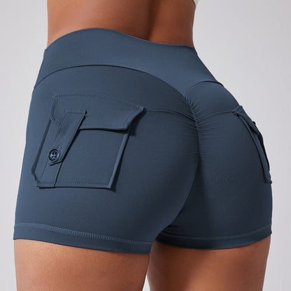 Fitness Shorts with Pockets, Sports Yoga Pants for Women, Bare-Skin Peach Butt Workwear Tight Shorts