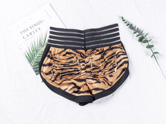 Peach Lace Waist Tiger Print Yoga