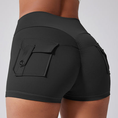 Fitness Shorts with Pockets, Sports Yoga Pants for Women, Bare-Skin Peach Butt Workwear Tight Shorts