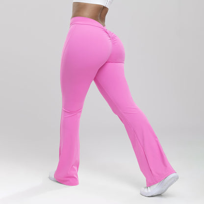 Women Yoga Pants High Waist Ruched Fitness Trousers Solid Color Hip Lifting Wide-leg Fitness Sport Pants Streetwear
