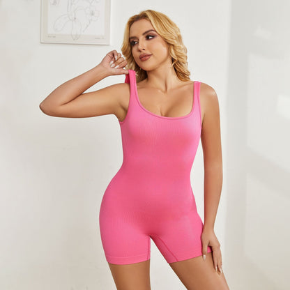 Two-piece Set Women's Solid Backless Cami Top & High Waist Shorts Tracksuit Set, Sleeveless Spaghetti Strap Crop Top & Skinny Shorts, Ladies Sportswear for Indoor Outdoor Wear, Gym Wear, Gym Casual Wear, Summer Activewear, Gymwear