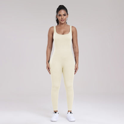 Seamless Yoga Ribbed One-Piece Fitness Outdoor Sports Long Pants with Backless One-Piece Top for Women