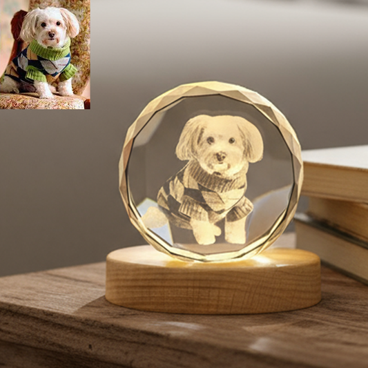 Custom 3D Crystal Music Lamp — Heart Photo Engraving, Bluetooth, LED Rotation