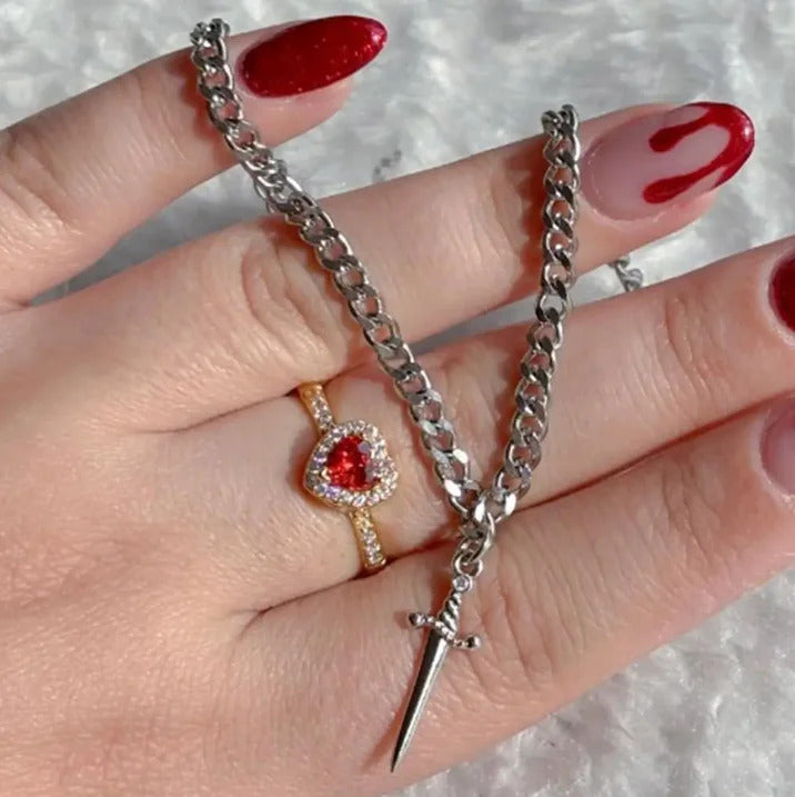 Heart & Dagger Ring and Bracelet Set - Gold