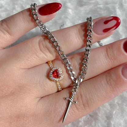 Heart & Dagger Ring and Bracelet Set - Gold